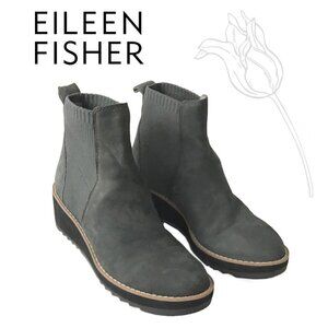 Eileen Fisher Slate Suede Leather Lilou Wedge Chelsea Boots